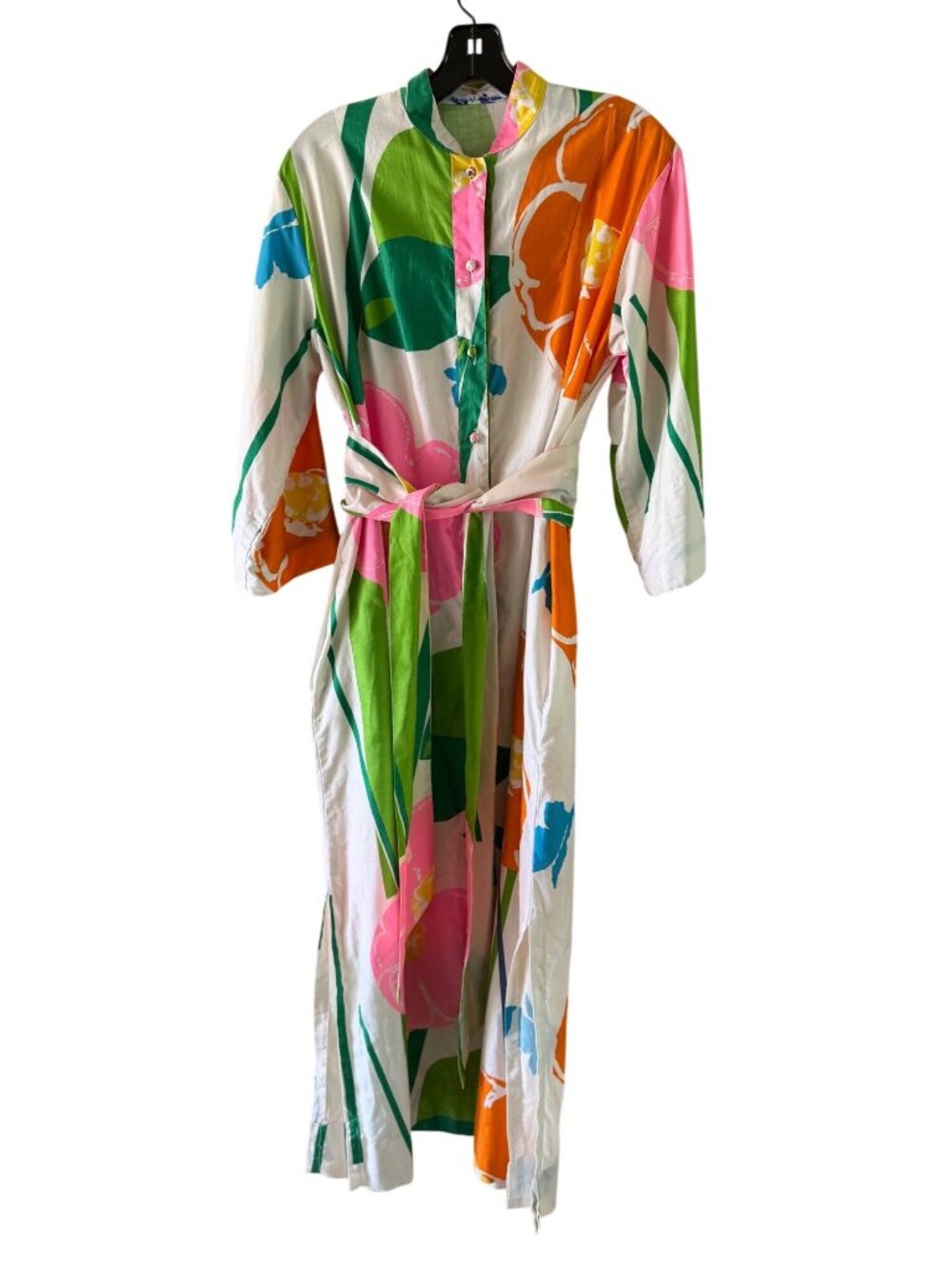 Vintage Catherine Ogust Maxi Kaftan Dress One Size Cotton Side Slits Multicolor